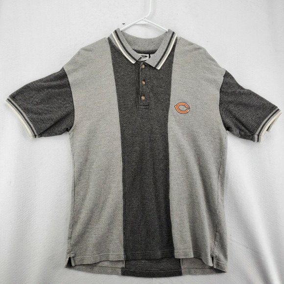 CHICAGO BEARS Shirt Men’s Short Sleeve Striped Polo NFL Gray Large - Picture 3 of 11